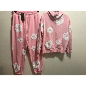 Denim Tears Cotton Wreath Pink Hoodie and Sweatpants Set Mens M stain on pants